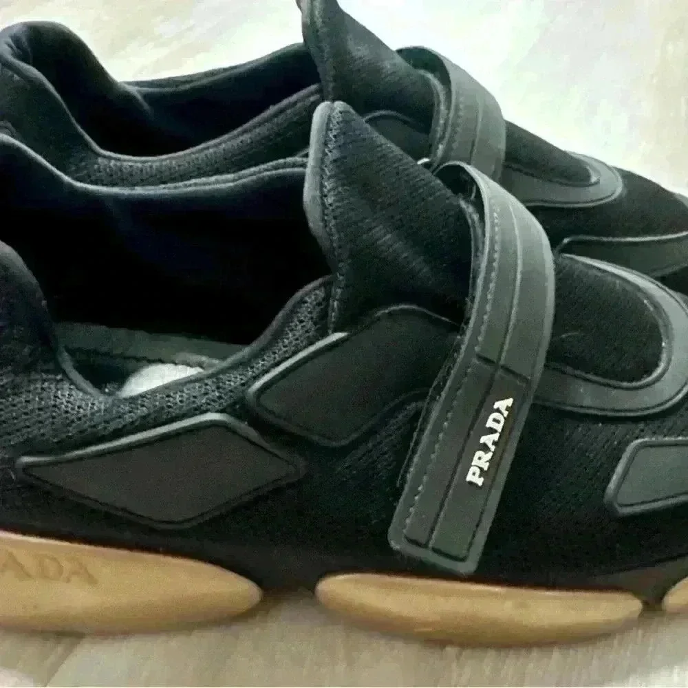 Prada Men Black Mesh Gold Sole Sneakers Shoes Size Authentic 7-37.5